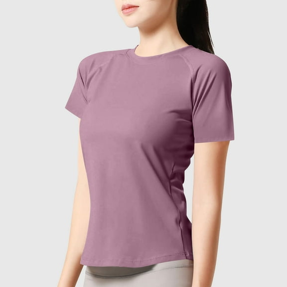 tarylea Yoga Tops for Women Short Sleeve Crew Neck Crop Top Casual Summer Loose Workout Athletic T-Shirt Tops