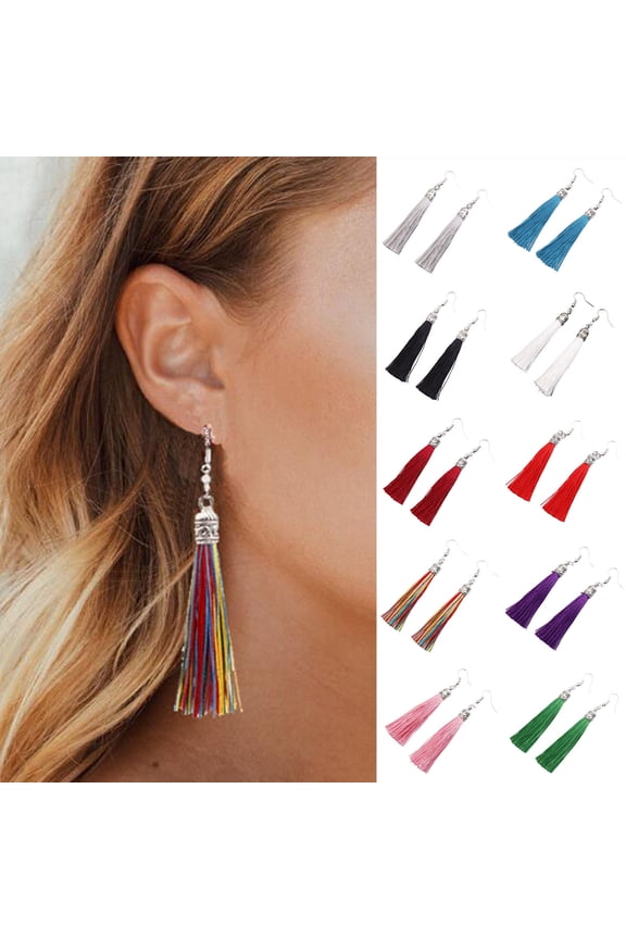 1 Pair Bohemian Hook Earrings Artistic Cotton Thread Fringe Design Dangle Earrings Ear Accessories