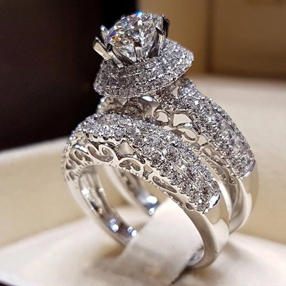 tasrioml 1 Pair Couple Rings Shiny Cubic Zirconia Jewelry Electroplated Exquisite Rings for Wedding