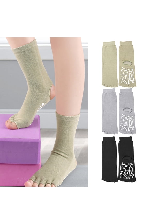 1 Pair Toeless Yoga Socks with Non-slip Gripper Breathable Moisture-Wicking Ballet Dance Fitness Pilates Athletic Gym Sports Open Five Toe Socks