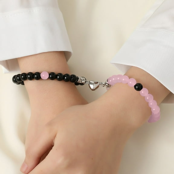 tasrioml 2Pcs Couple Bracelet Magnetic Heart Charm Bracelet Women Men Beads Wristbands Versatile Matching Jewelry Gift