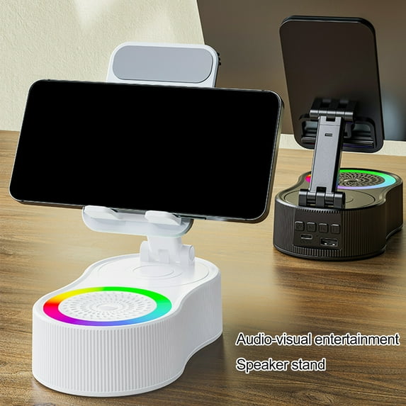 tasrioml 360 Degrees Rotatable Phone Stand with Wireless Bluetooth-compatible Speaker RGB Light Height Adjustable Cell Phone Holder