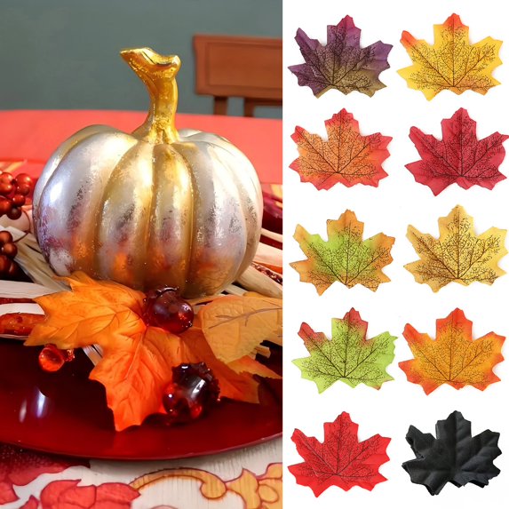 tasrioml 50Pcs Artificial Maple Leaf Realistic Cloth Autumn Leaves Indoor Outdoor Halloween Fall Harvest Thanksgiving Festival Wedding Party Decoration