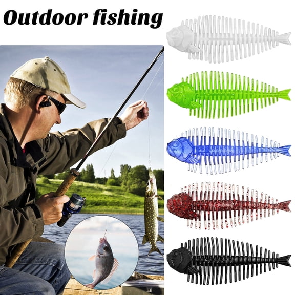 tasrioml 5Pcs 6CM/2G Soft Fish Bone Lure with Glitter Realistic Elastic TPE Colorful Artificial Bionic Bait Freshwater Saltwater Fishing Accessories