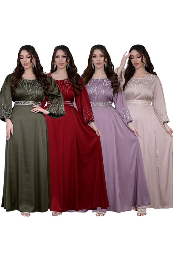 Abaya Dress for Women Eid Ramadan Prayer Islamic Clothes Long Sleeve Round Neck Dubai Turkish Evening Dress