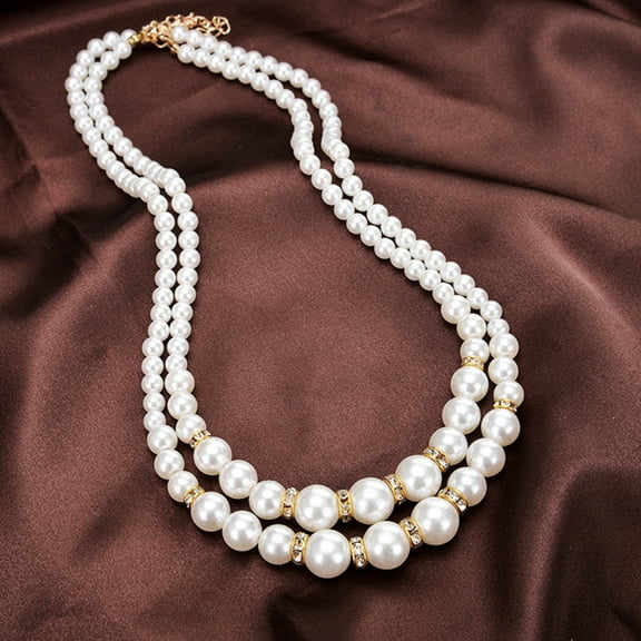 tasrioml Adjustable Double-Layer Luxury Faux Pearl Beads Necklace for Party