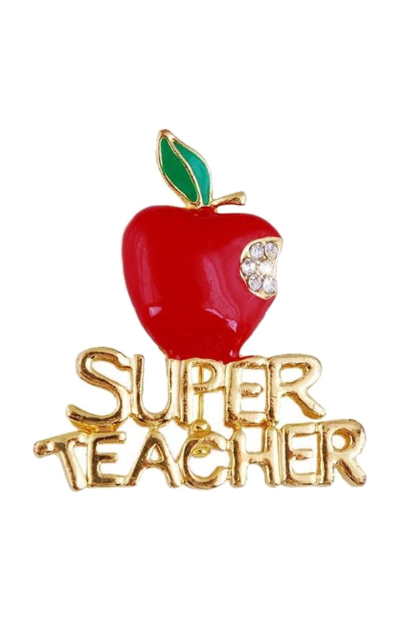 Apple Super Teacher Rhineston Inlaid Brooch Pin Badge Christmas Teacher Day Gift
