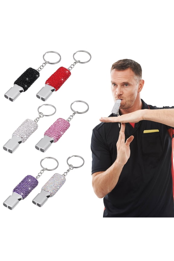 Bling Whistle Metal Rhinestone Whistle with Keychain Shining Whistle with Loud Crisp Sound for Referees Coaches Lifeguards Emergencies