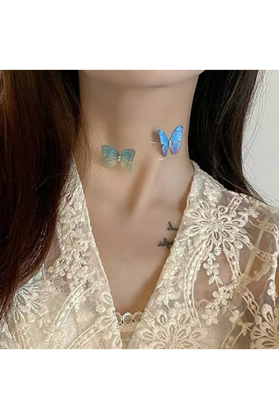 Butterfly Choker Necklace Boho Invisible Chain Butterfly Fairy Choker Transparent Fishing Line Necklace for Women Ladies