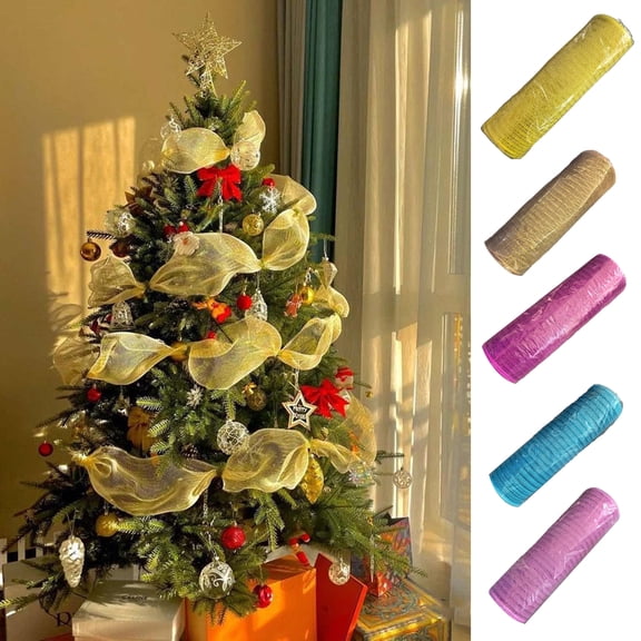 tasrioml Christmas Poly Mesh Ribbon 10 Inch x 10 Yards Metallic Mesh Ribbon Foil Decorative Mesh Rolls for DIY Wreath Crafts Party Decoration