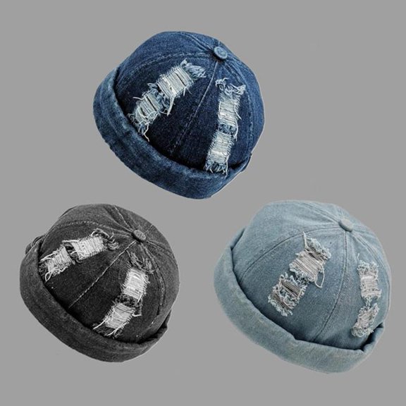 tasrioml Cowboy Hat Lightweight Breathable Denim Ripped Hole Design Men Women Summer Hat Solid Color Hat Street Style Headwear