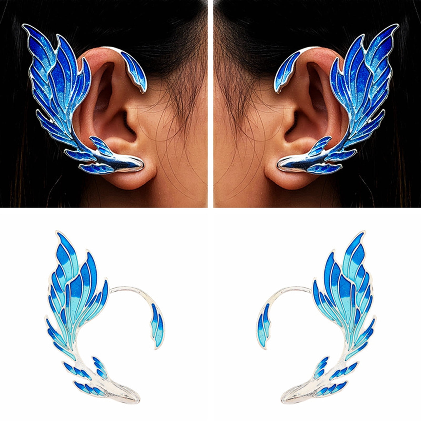 tasrioml Ear Cuff Luxury Blue Painted Dripping Oil Craft Without ...