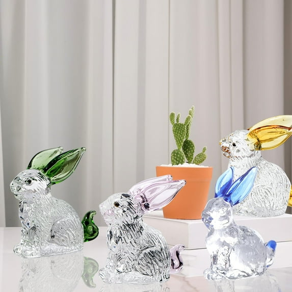 tasrioml Faux Crystal Rabbit Figurine Transparent Collectible Rabbit Statue Glass Art Animal Ornament Bunny Sculpture for Home Office Desk Car