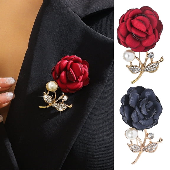 tasrioml Faux Pearl Fabric Rose Brooch Artificial Flower Brooch Pin for Women Rhinestone Lapel Pin Clothing Accessories for Coat Hat Bag
