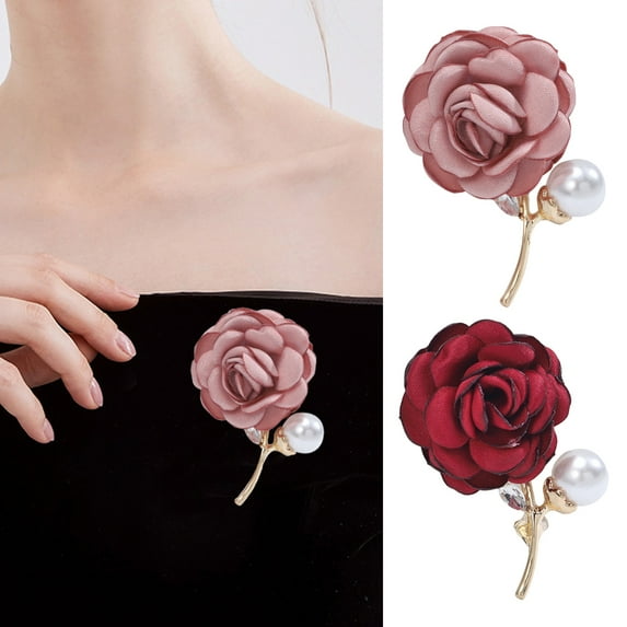tasrioml Faux Pearl Rhinestone Fabric Flower Brooch Pink Red Lightweight Corsage Pins Women Clothing Accessories for Party Wedding