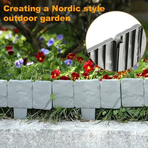 tasrioml Faux Stone Fence Landscape Edging Easy Installation Flower Bed Lawn Yard Weed Barrier Fence Garden Bed Boundary