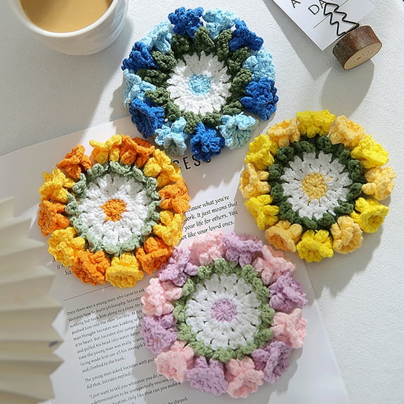 tasrioml Flower Weave Coaster Anti Slip Cup Holders Placemats Decorative Crochet Lily of The Valley Drink Mat Reusable Table Mat Cuisine Accessoires