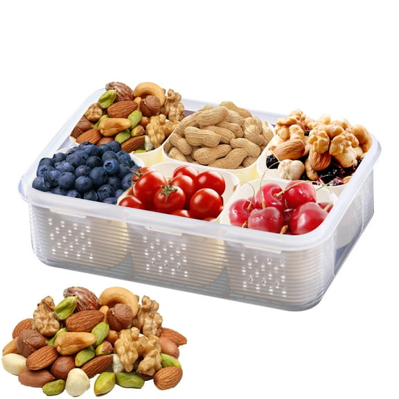 tasrioml Food Storage Box Divided Snack Serving Tray with Lid BPA Free 6 Compartments Snack Box Portable Storage Organizer
