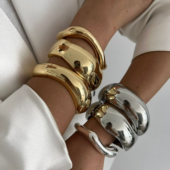 tasrioml Gold Silver Bangle Bracelets Hiphop Wide Cuff Bangle Bracelet Irregular Wave Armband Jewelry for Women And Men