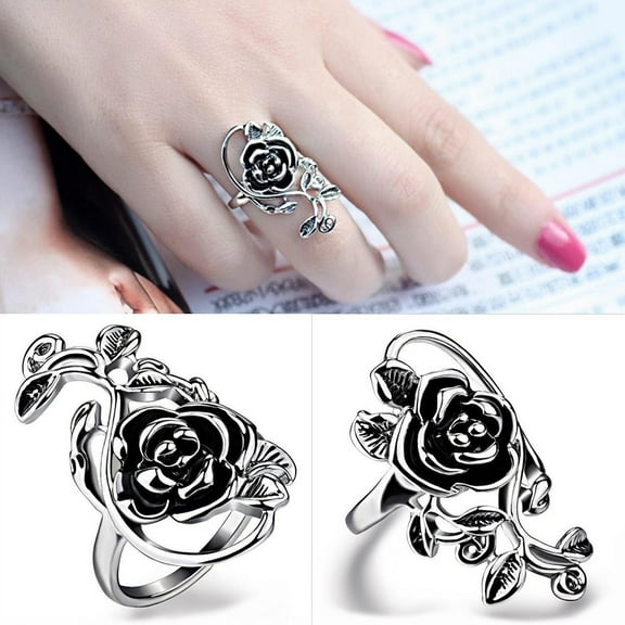 tasrioml Gothic Women's Rose Flower Vine Alloy Enamel Finger Ring Cosplay Jewelry Gift