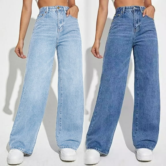 tasrioml High Waist Denim Pants for Women Stretchy Wide-Leg Jeans with Pockets Casual Straight Leg Jean Trousers for Summer Autumn