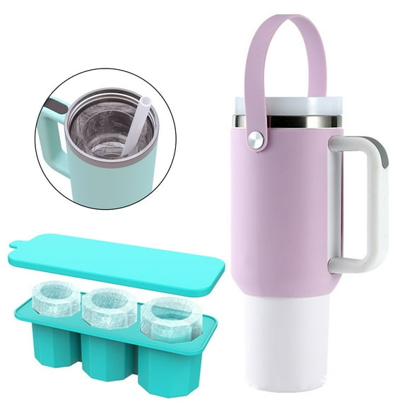 tasrioml Ice Cube Tray Mold for 30Oz & 40Oz Cups with Lid Bin Freezer Juice Whiskey Cocktail Silicone Hollow Cylindrical Ice Cube Shape Mold Summer Gifts