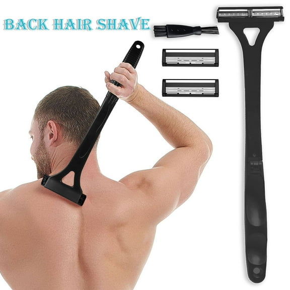tasrioml Men Back Shaver with 2 Heads Brush Long Handle Bath Shower Back Hair Trimmer Ergonomic Manual Wet Dry Body Hair Remover Tools