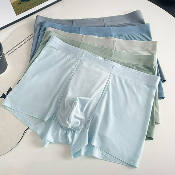 tasrioml Men Boxer Underwear Mid-rise Solid Color Ice Silk Shorts Briefs Ultra Thin Breathable Seamless Summer Panties