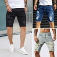 thumbnail image 1 of tasrioml Men Denim Shorts Straight Tapered Legs Ripped Holes Design Knee-Length Shorts Versatile Style Short Jeans, 1 of 8