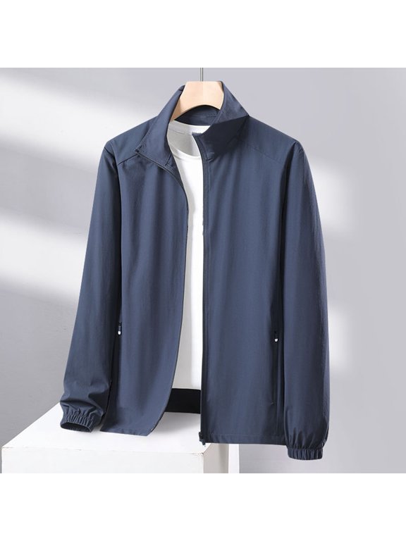 Men Women Sunscreen Jacket Stand Collar Long Sleeve Solid Color Zipper Closure Ice Silk Sun Protection Clothing