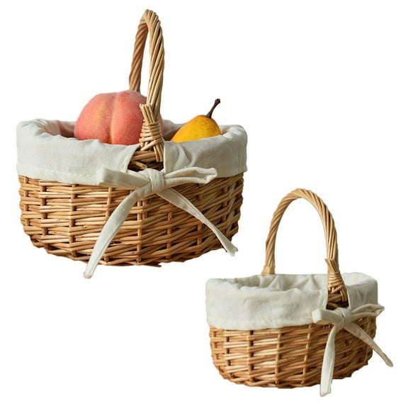 tasrioml Natural Wicker Flower Basket Handmade Willow Basket with Handle Compact Portable Multifunctional Easter Fruit Flower Basket
