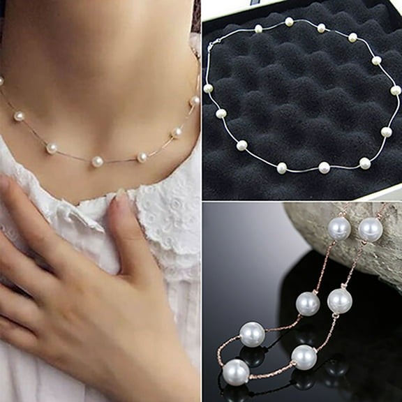 tasrioml Necklace Single Layer Adjustable Alloy Women Faux Pearl Clavicle Chain for Wedding