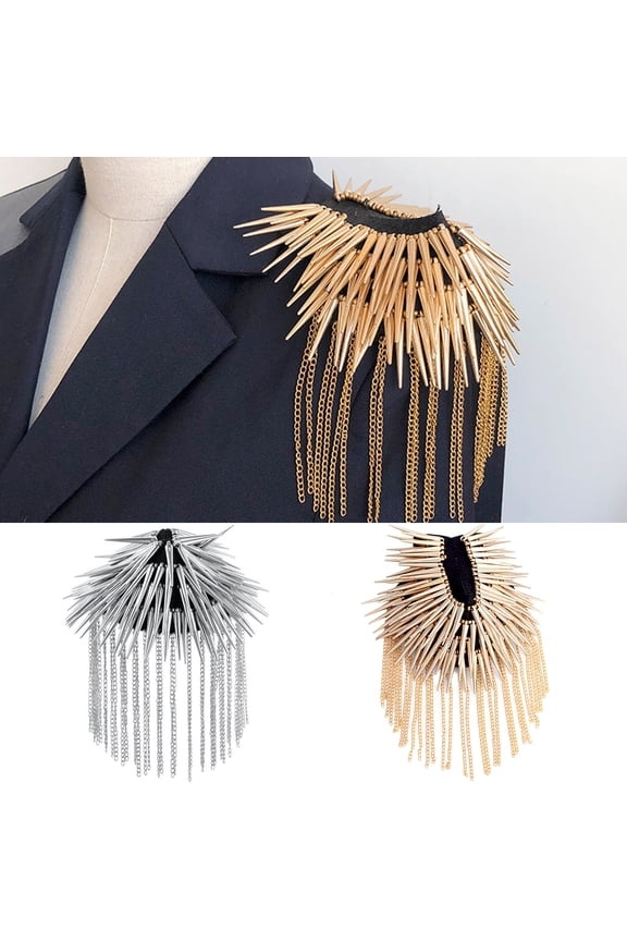 Shoulder Epaulette Decorative Pin Design Stage Decoration Hip-hop Style Fashion Rivet Chain Tassel Epaulette for Men