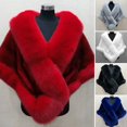 thumbnail image 1 of tasrioml Thickened Warm Solid Color Fluffy Cape Coat Women Winter Faux Mink Fox Fur Shawl, 1 of 8