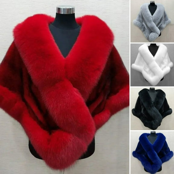 tasrioml Thickened Warm Solid Color Fluffy Cape Coat Women Winter Faux Mink Fox Fur Shawl