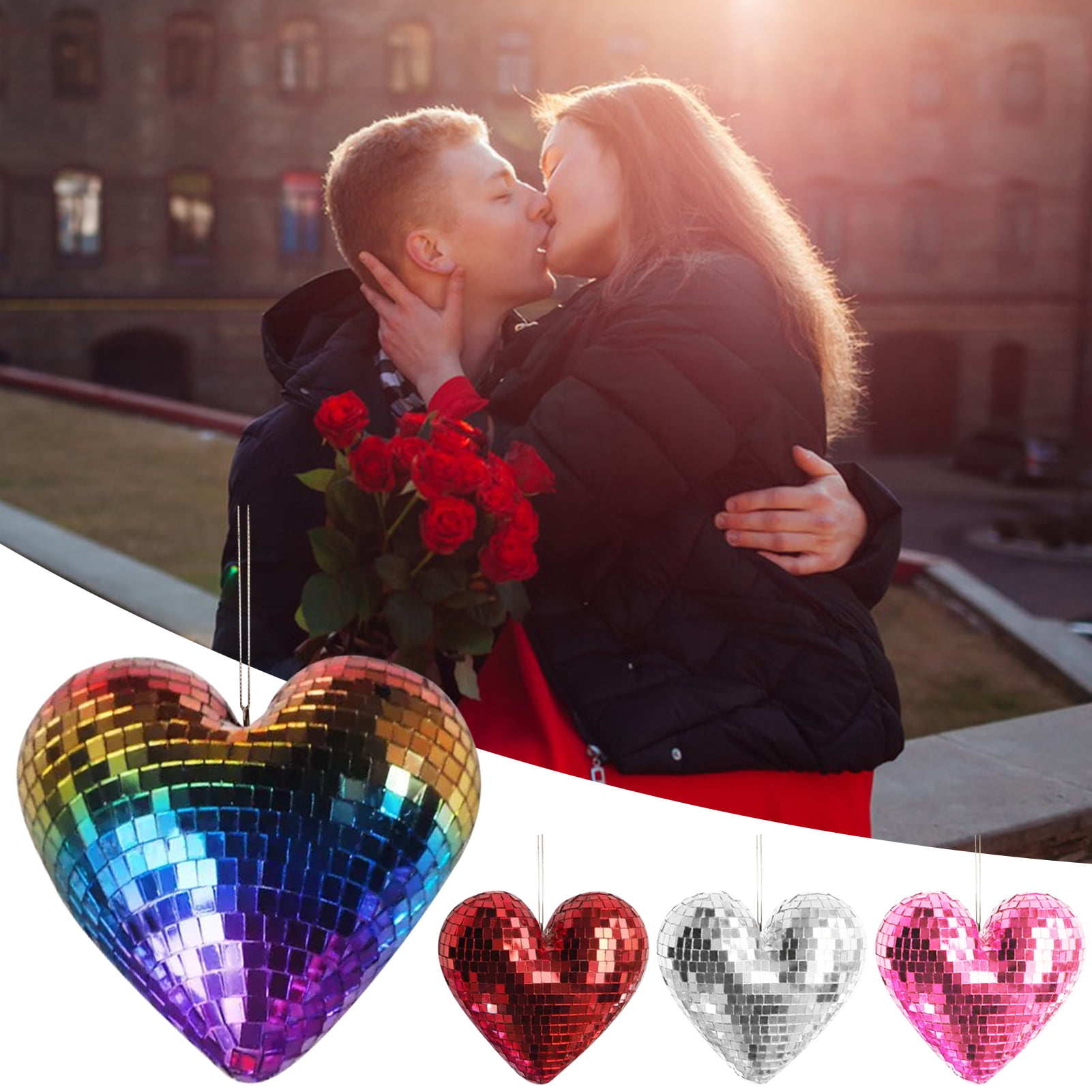tasrioml Valentine's Day Heart Pendant Heart Shape Disco Sequin Ball ...