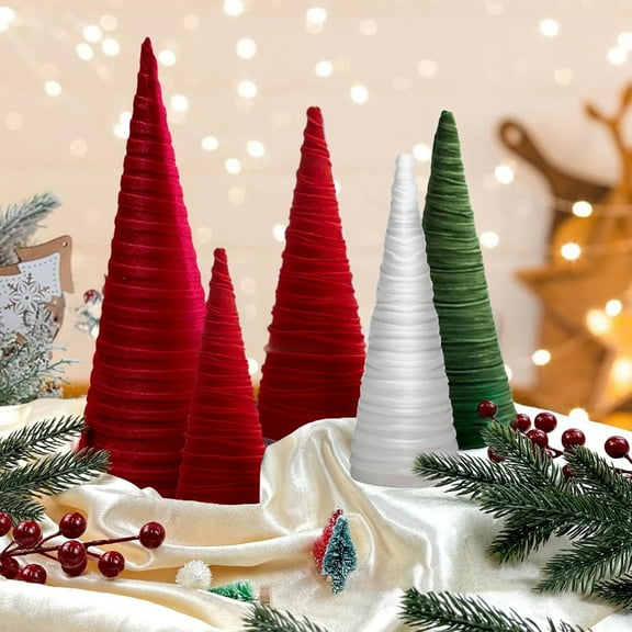 tasrioml Velvet Christmas Cone Tree Decorations Christmas Flocked Tree Table Centerpiece for Winter Farmhouse Tiered Tray Mantle Decor