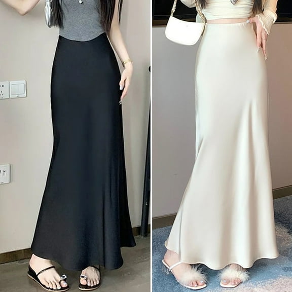 tasrioml Women Fishtail Skirt High Waist Hip Wrapped A-Line Long Skirt Solid Color Comfortable Figure-flattering Skirt