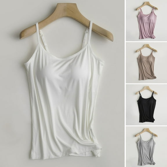 tasrioml Women's Camisole Tank Top with Built-in Shelf Bra Adjustable Spaghetti Strap Cami Basic Padded Shirts Workout Yoga Undershirt