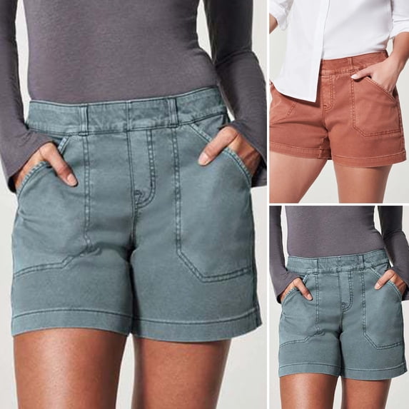 tasrioml Women's Cargo Shorts Pull on High Waist Stretchy Shorts Casual Slim Shorts with Pockets Summer Beach Outfit