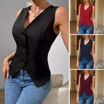 tasrioml Women's Dressy Suit Vest V-Neck Button Down Blazer Waistcoat Sleeveless Crop Top Slim Fit Work Office Outfit