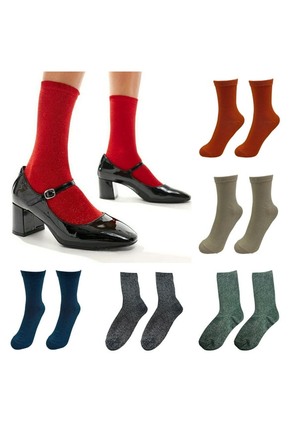 Women's Glitter Ankle Socks Sparkly Metallic Crew Socks Ladies Shiny Piles Socks Summer Thin Cotton Sock for Ladies Girls