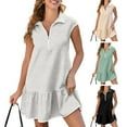 thumbnail image 1 of tasrioml Women's Summer Short Sleeve Dress Casual Lapel Collared Short Golf Dress Half Zipper V Neck Swing Dress, 1 of 8
