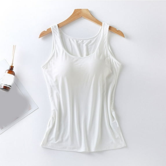 tasrioml Women's Tank Top with Built-in Shelf Bra Casual Wide Strap Camisole Yoga Shirts Summer Basic Padded Workout Undershirt
