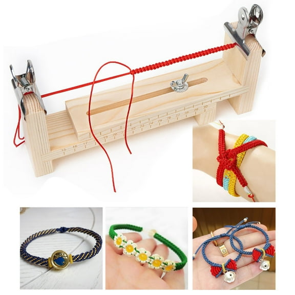 tasrioml Wood Bracelet Jig with Scale Adjustable Length Bracelet Maker Kit DIY Hand Knitting Tool Bracelet Braiding Jig with 2 Clips for Belts Lanyards