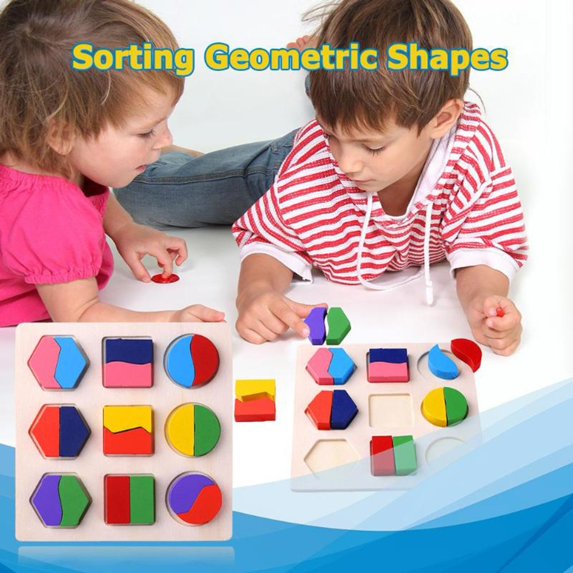 tasrioml Wooden Shape Puzzle Board Geometric Shape Color Puzzle Matching Board Toddlers Fine Motor Skills Portable Travel Preschool Learning Educational Jigsaw Board Toy