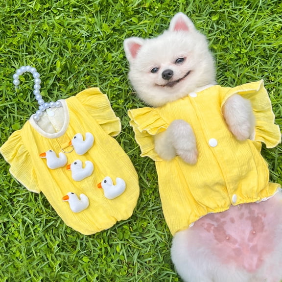 tasrioml Yellow Duck Dog Shirt Summer Puppy Clothes with D-Ring Cartoon Pet Vest Apparel for Small Medium Large Dogs