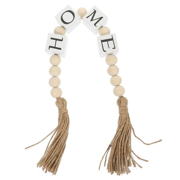 tassel beads string Wood Home Letters Block Bead Garland with Tassels Tiered Tray Ornament Beaded Garland for Tiered Tray(17.72X1.18X1.18Inch)