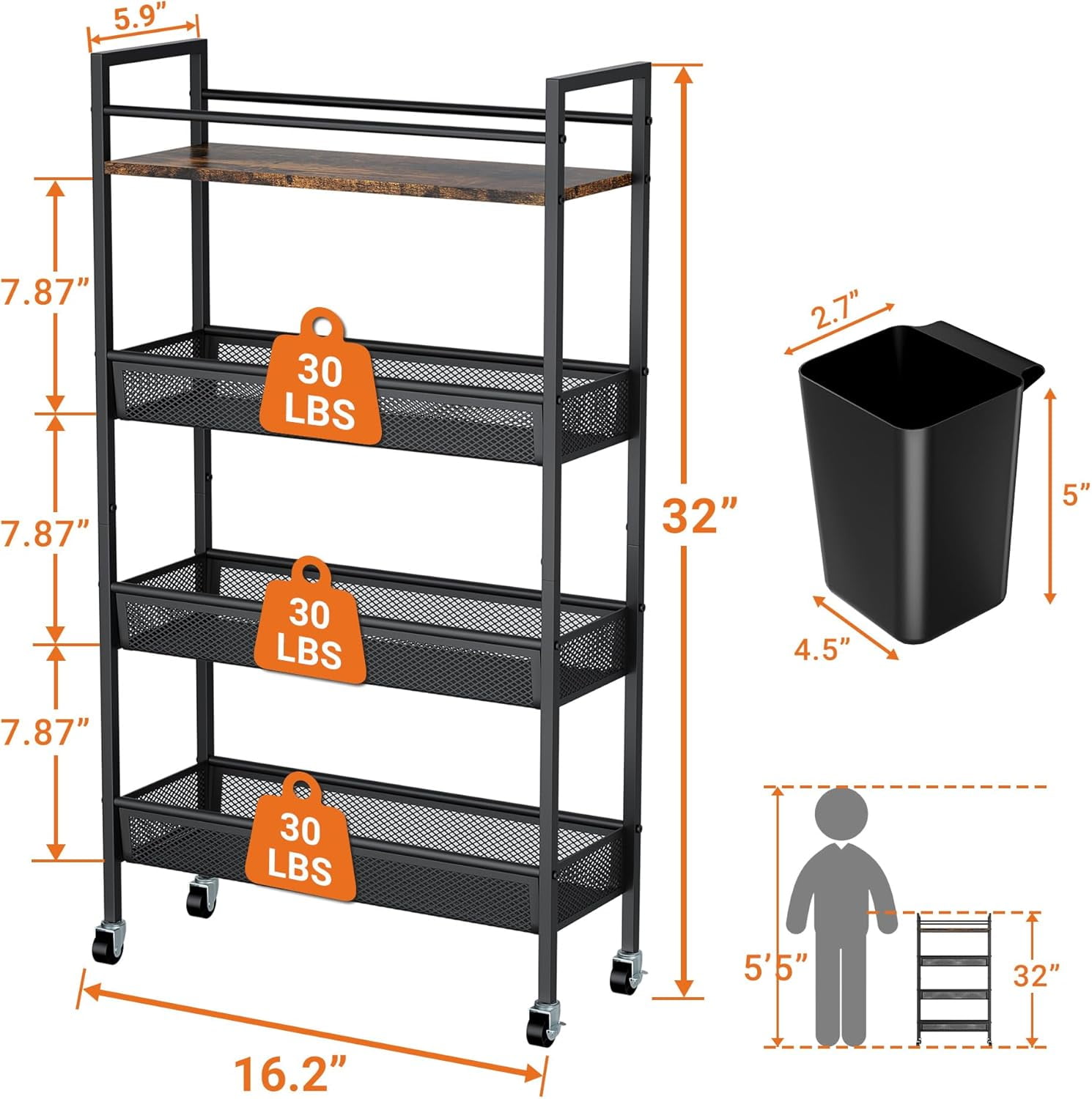 tdgbsgd Slim Kitchen Storage Cart 4-Tier 5.9 in Wide Kitchen Slim ... - Narrow Kitchen Carts
