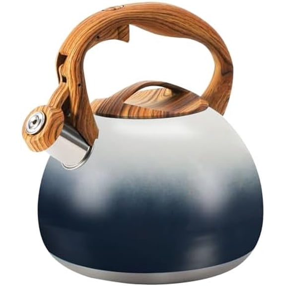 tea kettle stovetop, Loud Whistling kettle for Boiling Water Coffee or Milk, 3.2 Quart Heavy stainless steel tea kettle with Wood Pattern Handle, Gas Electric Applicable - Black & white$